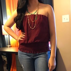Burgundy Strapless Blouse